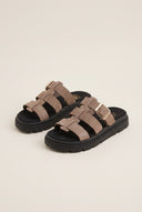 Flatform Sandals Side Buckle - Stone Suede