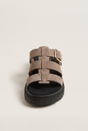 Flatform Sandals Side Buckle - Stone Suede