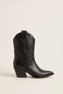 Cowboy Ankle Boots Block Heel - Black Matte-Cowboy Ankle Boots Block Heel - Black Matte