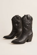 Cowboy Ankle Boots Block Heel - Black Matte-Cowboy Ankle Boots Block Heel - Black Matte