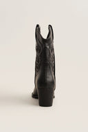 Cowboy Ankle Boots Block Heel - Black Matte-Cowboy Ankle Boots Block Heel - Black Matte