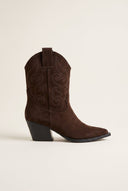 Cowboy Ankle Boots Block Heel - Brown Suede-Cowboy Ankle Boots Block Heel - Brown Suede