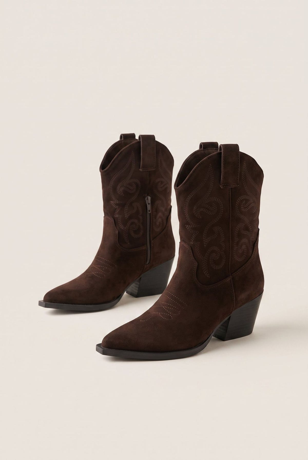 Cowboy Ankle Boots Block Heel - Brown Suede-Cowboy Ankle Boots Block Heel - Brown Suede