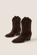 Cowboy Ankle Boots Block Heel - Brown Suede-Cowboy Ankle Boots Block Heel - Brown Suede