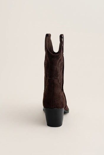 Cowboy Ankle Boots Block Heel - Brown Suede-Cowboy Ankle Boots Block Heel - Brown Suede