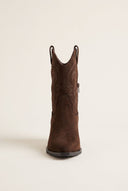 Cowboy Ankle Boots Block Heel - Brown Suede-Cowboy Ankle Boots Block Heel - Brown Suede
