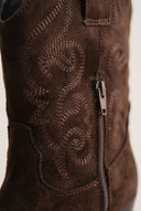 Cowboy Ankle Boots Block Heel - Brown Suede-Cowboy Ankle Boots Block Heel - Brown Suede