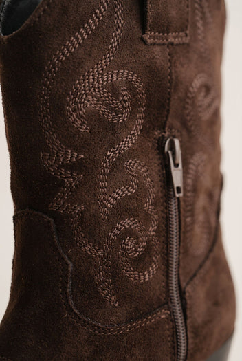 Cowboy Ankle Boots Block Heel - Brown Suede-Cowboy Ankle Boots Block Heel - Brown Suede