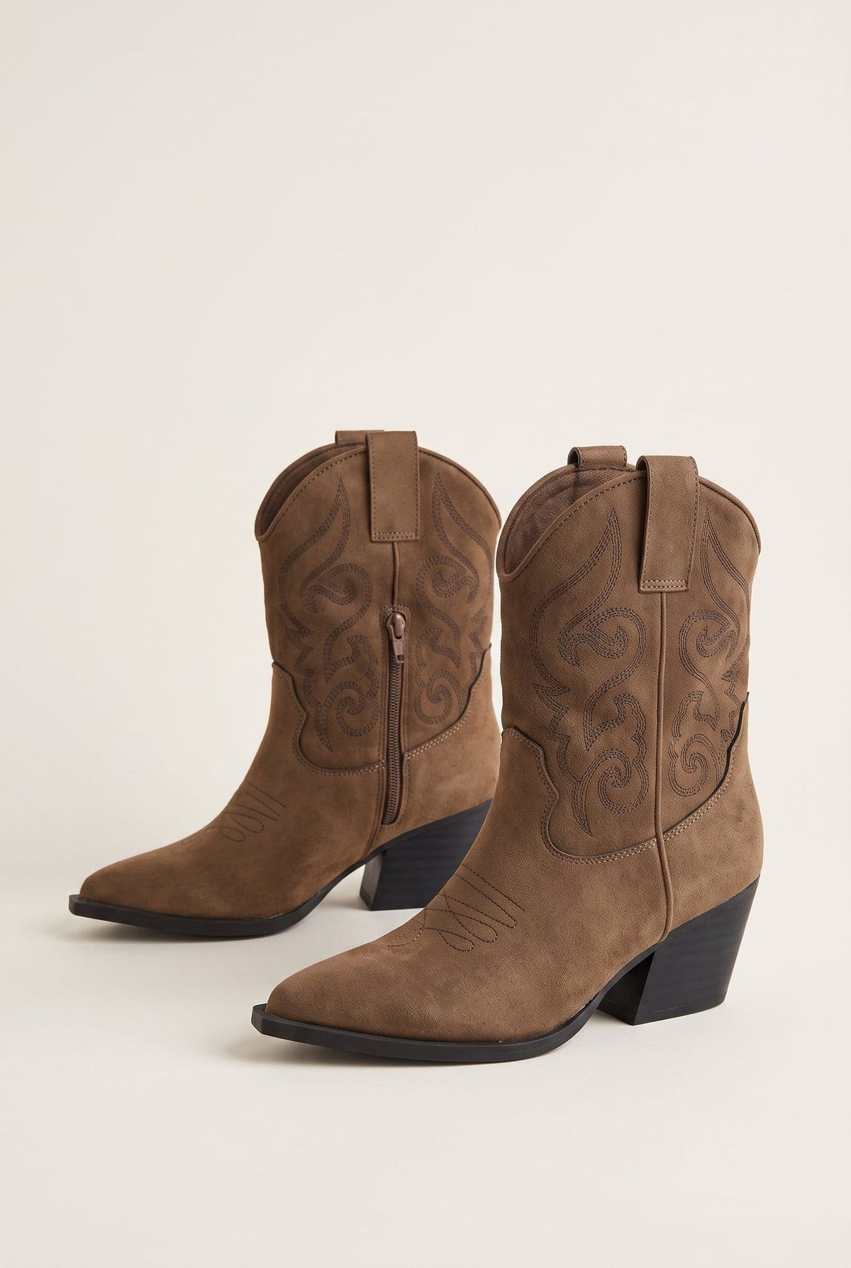 Cowboy Ankle Boots Block Heel - Camel Suede-Cowboy Ankle Boots Block Heel - Camel Suede