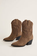 Cowboy Ankle Boots Block Heel - Camel Suede-Cowboy Ankle Boots Block Heel - Camel Suede