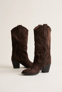 Western Boots Block Heel Gaiter - Brown Suede