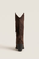 Western Boots Block Heel Gaiter - Brown Suede