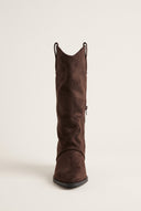 Western Boots Block Heel Gaiter - Brown Suede