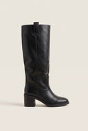 Block Heel Boots Round Toe - Black Matte