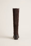 Block Heel Boots Round Toe - Brown Suede