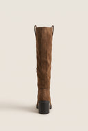 Block Heel Boots Round Toe - Camel Suede