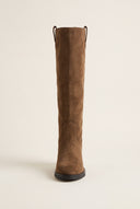 Block Heel Boots Round Toe - Camel Suede