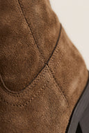 Block Heel Boots Round Toe - Camel Suede