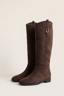 Flat Riding Boots Metallic Detail - Brown Suede-Flat Riding Boots Metallic Detail - Brown Suede