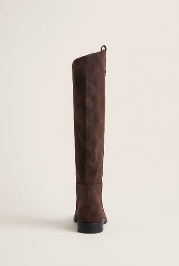 Flat Riding Boots Metallic Detail - Brown Suede-Flat Riding Boots Metallic Detail - Brown Suede
