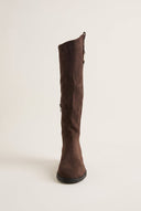 Flat Riding Boots Metallic Detail - Brown Suede-Flat Riding Boots Metallic Detail - Brown Suede