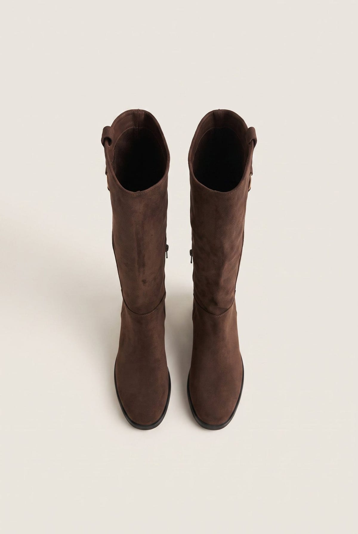 Flat Riding Boots Metallic Detail - Brown Suede-Flat Riding Boots Metallic Detail - Brown Suede