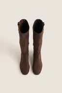 Flat Riding Boots Metallic Detail - Brown Suede-Flat Riding Boots Metallic Detail - Brown Suede