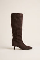Kitten Heel Boots Pointed Toe - Brown Suede