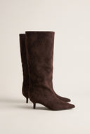 Kitten Heel Boots Pointed Toe - Brown Suede