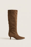 Kitten Heel Boots Pointed Toe - Camel Suede