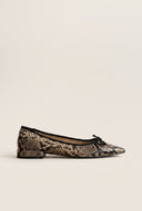 Pointed Toe Ballet Flats - Beige Snake Print-Pointed Toe Ballet Flats - Beige Snake Print