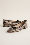 Pointed Toe Ballet Flats - Beige Snake Print-Pointed Toe Ballet Flats - Beige Snake Print