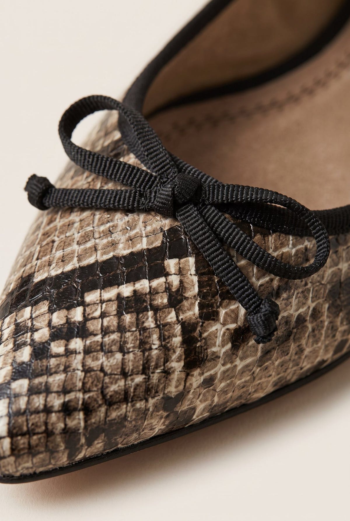 Pointed Toe Ballet Flats - Beige Snake Print-Pointed Toe Ballet Flats - Beige Snake Print