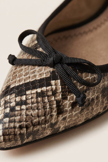 Pointed Toe Ballet Flats - Beige Snake Print-Pointed Toe Ballet Flats - Beige Snake Print