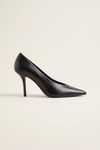 Stiletto Pumps Pointed Toe - Black Crinkled Patent