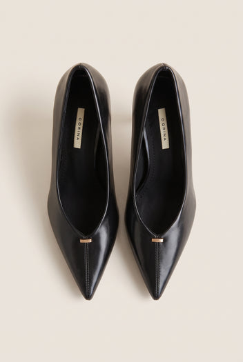 Stiletto Pumps Pointed Toe - Black Crinkled Patent
