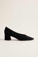 Square Heel Pumps Pointed Toe - Black Suede-Square Heel Pumps Pointed Toe - Black Suede