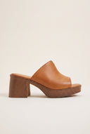 Block Heel Mules Cut Out - Tan Matte