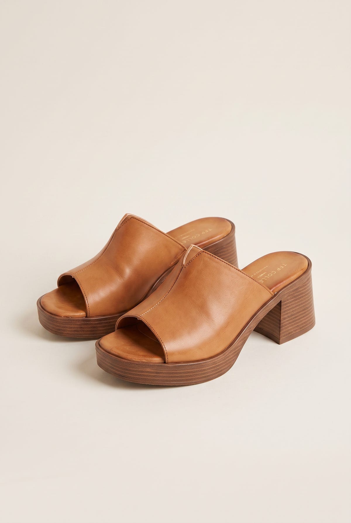 Block Heel Mules Cut Out - Tan Matte