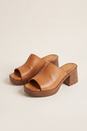 Block Heel Mules Cut Out - Tan Matte