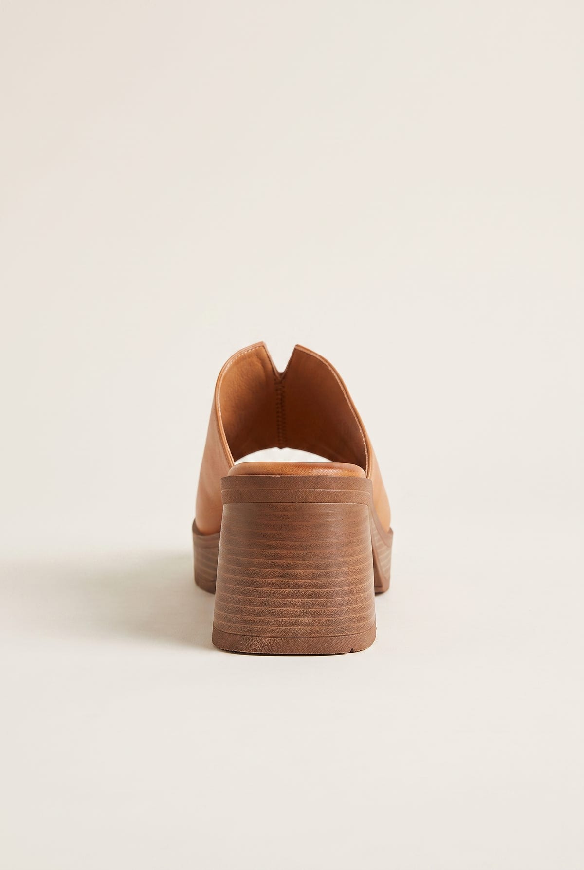 Block Heel Mules Cut Out - Tan Matte