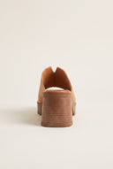 Block Heel Mules Cut Out - Tan Matte