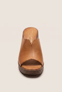 Block Heel Mules Cut Out - Tan Matte