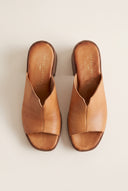 Block Heel Mules Cut Out - Tan Matte