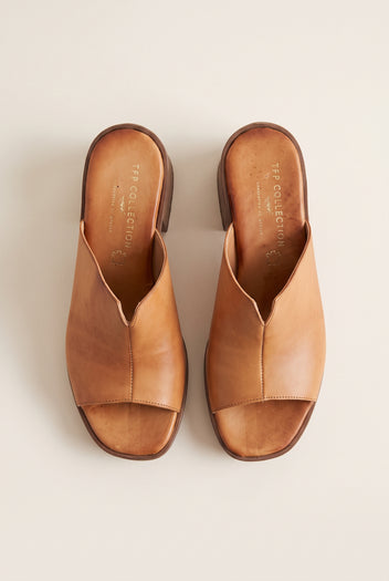 Block Heel Mules Cut Out - Tan Matte