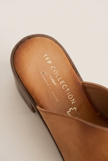 Block Heel Mules Cut Out - Tan Matte