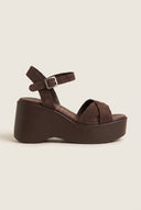 Platform Sandals Crossover Strap - Brown Suede