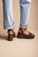 Platform Sandals Crossover Strap - Brown Suede-Platform Sandals Crossover Strap - Brown Suede