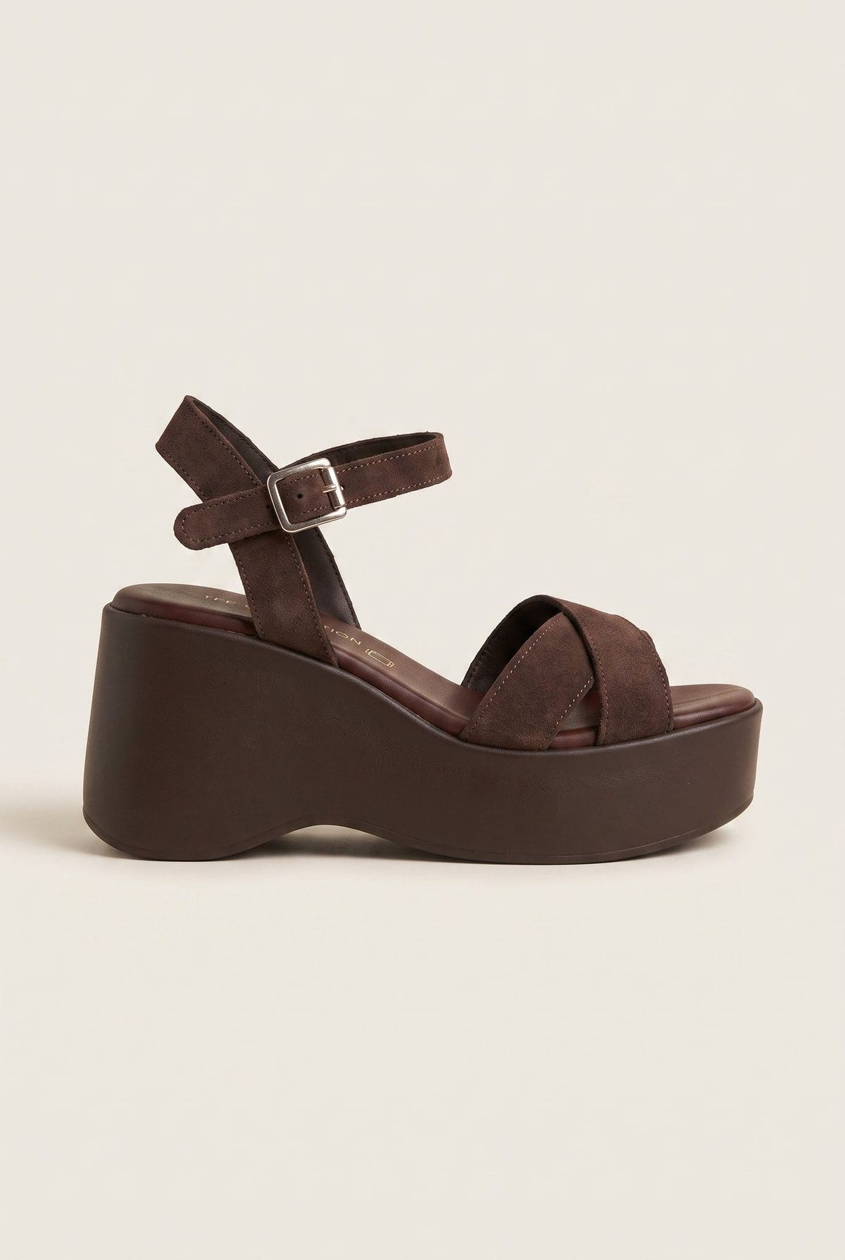 Platform Sandals Crossover Strap - Brown Suede