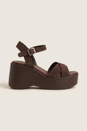 Platform Sandals Crossover Strap - Brown Suede